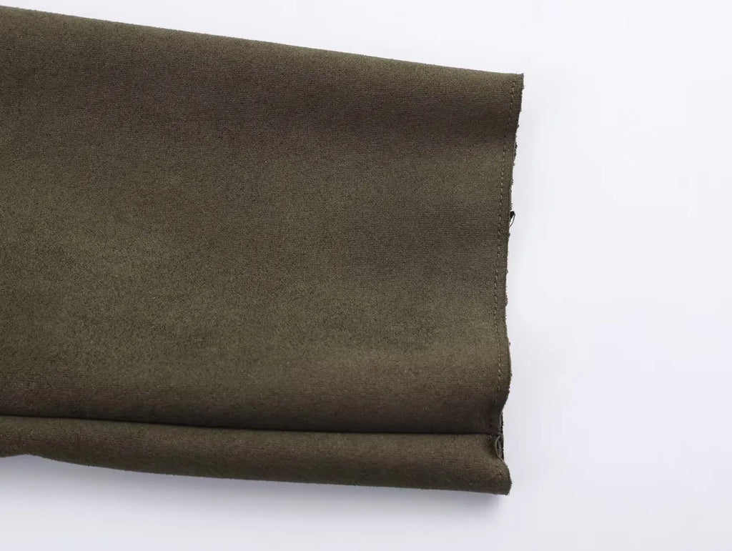 European style new women's fashionable and versatile solid color long trench coat with belt and suede effect.