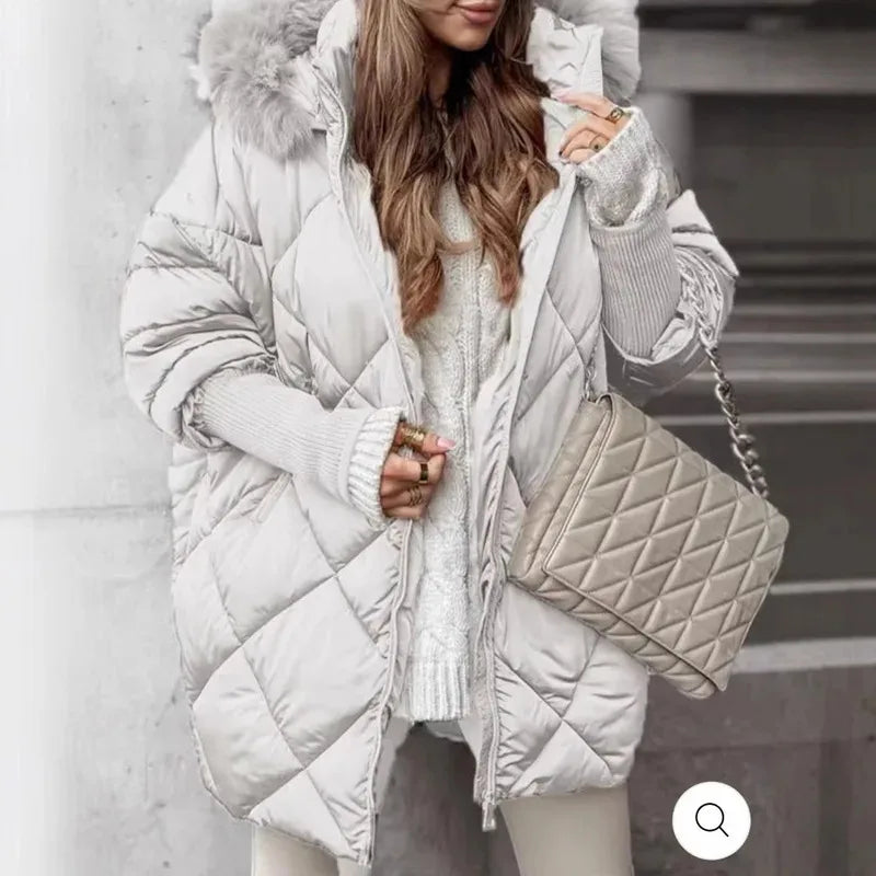 Winter Women Long Sleeve Warm Thickened Coats Fashion Temperament Hooded Zipper Commuter Wind Women's Coat Cotton-padded Jacket