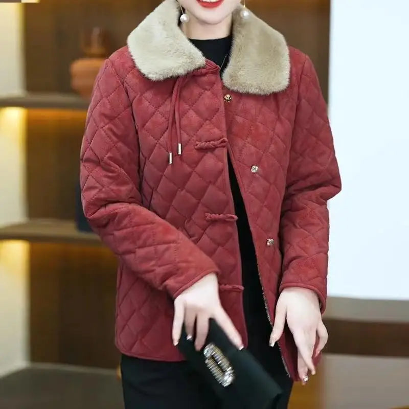 Winter Cotton Coat Women New Female Lapel Warm Parkas Overcoat Cotton-Padded Jacket Quilted Plaid Outerwear