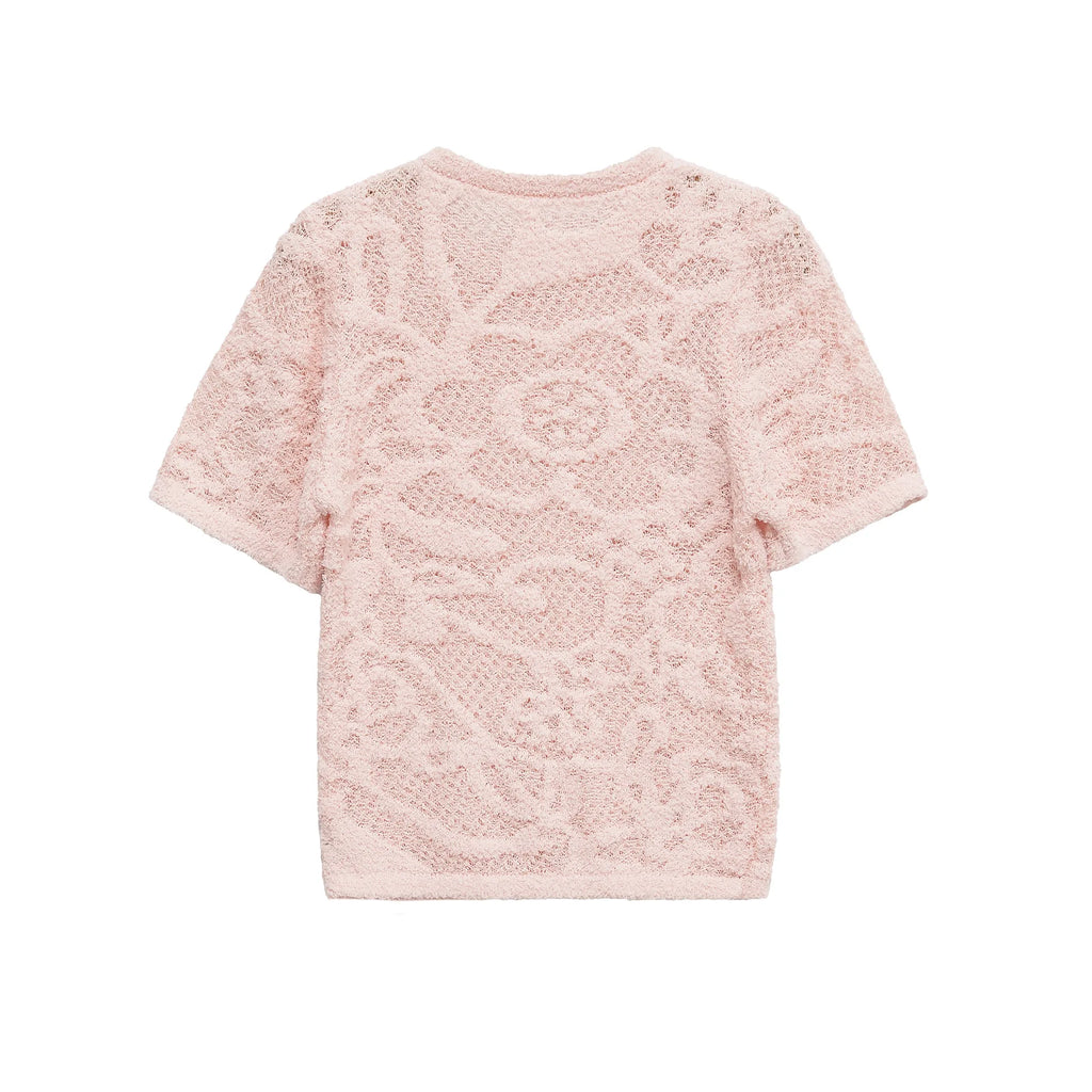 Women's clothing 2025 summer new style fashionable light-cooked style flower print texture knitted top