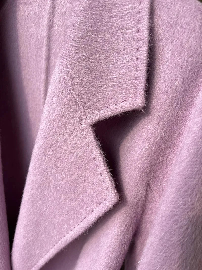 Purple Double-Sided Cashmere Coat For Women In Autumn And Winter, Fashionable And High-End, Loose And Medium Length Coat
