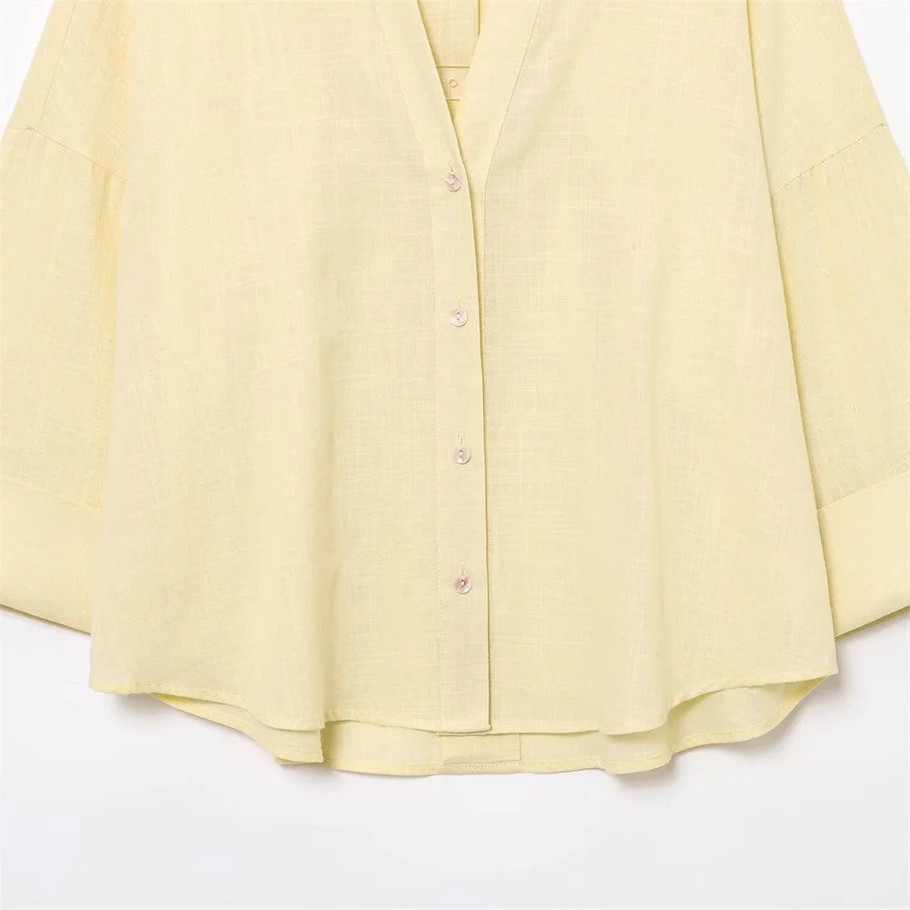 Women's shirt with collar and wide sleeves simple and casual temperament summer new style shirt