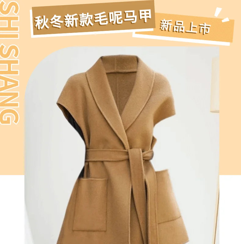 Fashionable Wool Vest for Women Autumn and Winter Double-Sided Wool Mid-length Elegant Waistcoat Coat Female Horse Clip Jacket