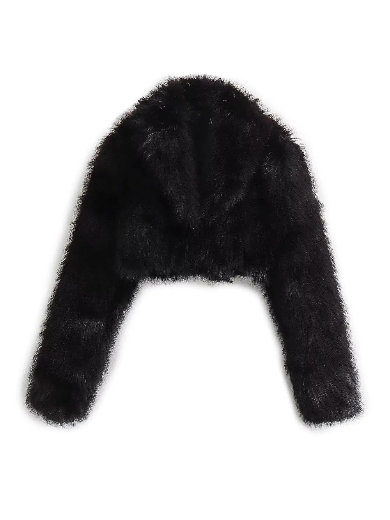 Black Faux Fur Coat for Women Autumn Winter Plush Wool Coats Black Wool & Blends Coats Outerwears Long Sleeve Warm Fur Coat