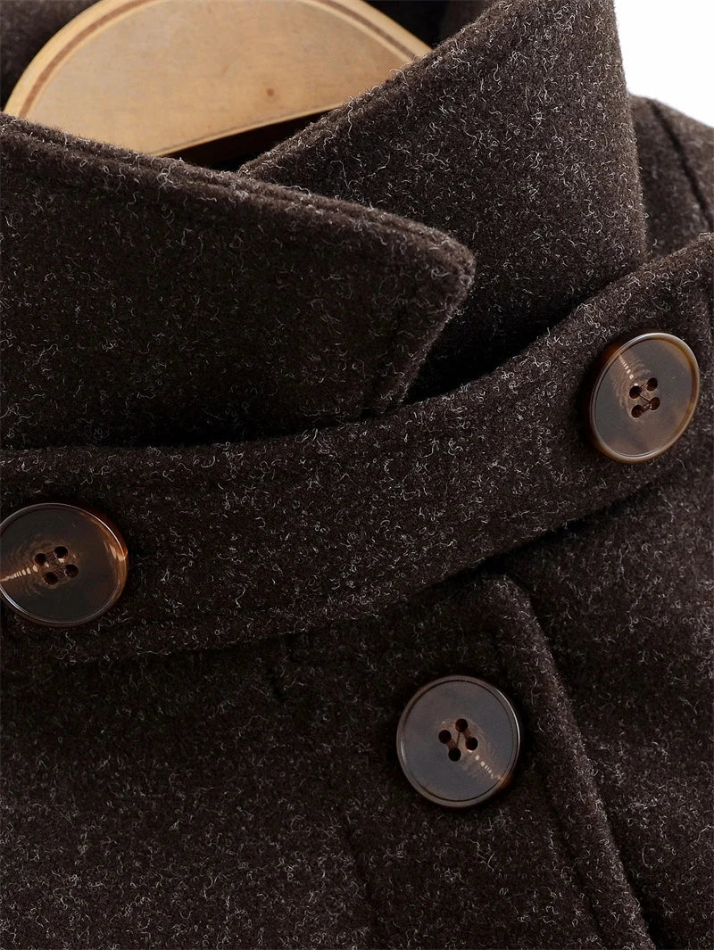 Women's Coat 2025 Winter New Style Dark Brown Long-Sleeve Belted Loose-Fit Long Woolen Coat Fashionable and Stylish