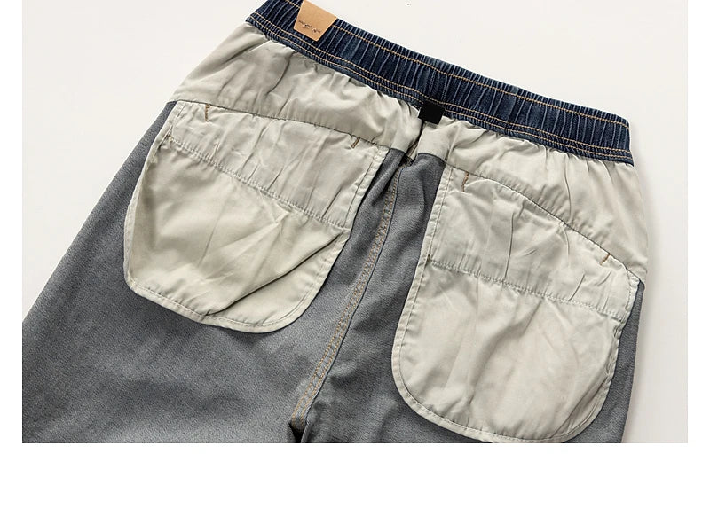 Classic Washed Blue Denim Jeans for Men American Minimalist Loose Tapered Pants Versatile for Outdoor Wear Elastic Waistband