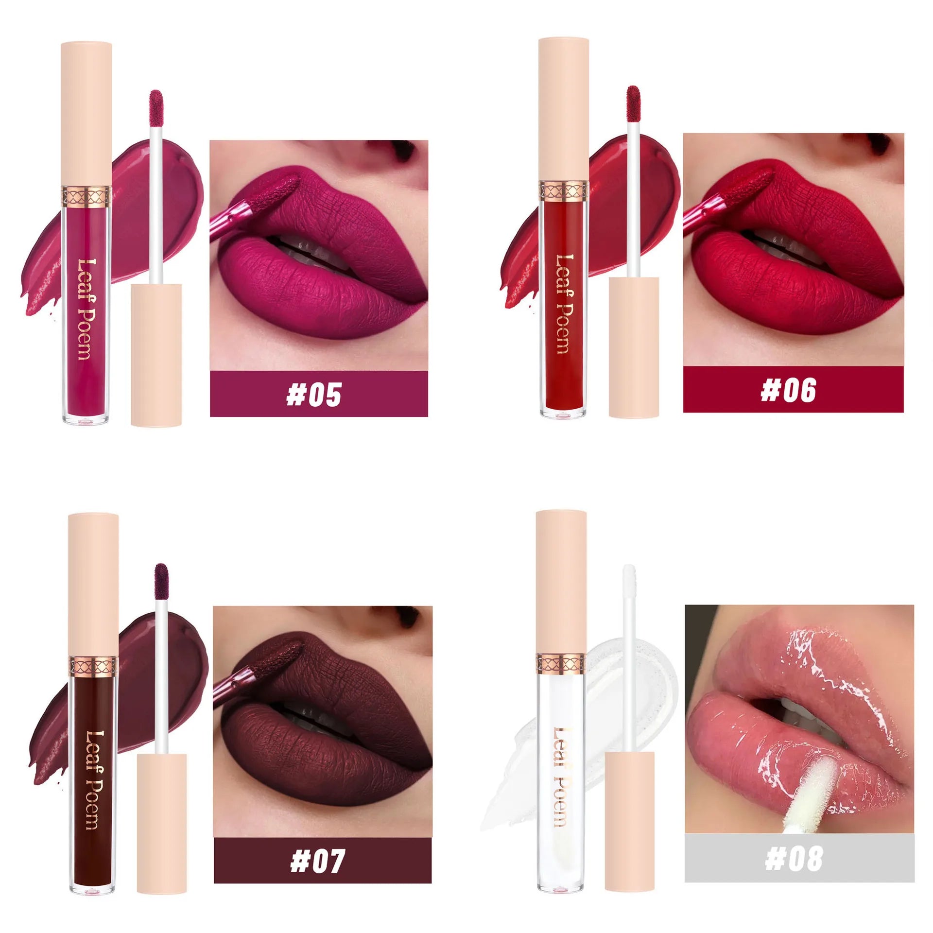 8 pcs matte liquid lipstick, lip glaze - waterproof, non-stick, long-lasting lip gloss, brown, pink, purple and red tones, suitable for Valentine's Day, daily, parties, travel