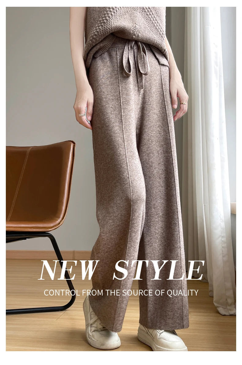 2024 Women's Cashmere Pants Sports Pants Women's Autumn and Winter High Waist Drawstring Warm Pants Knitted Cashmere Warm Pants