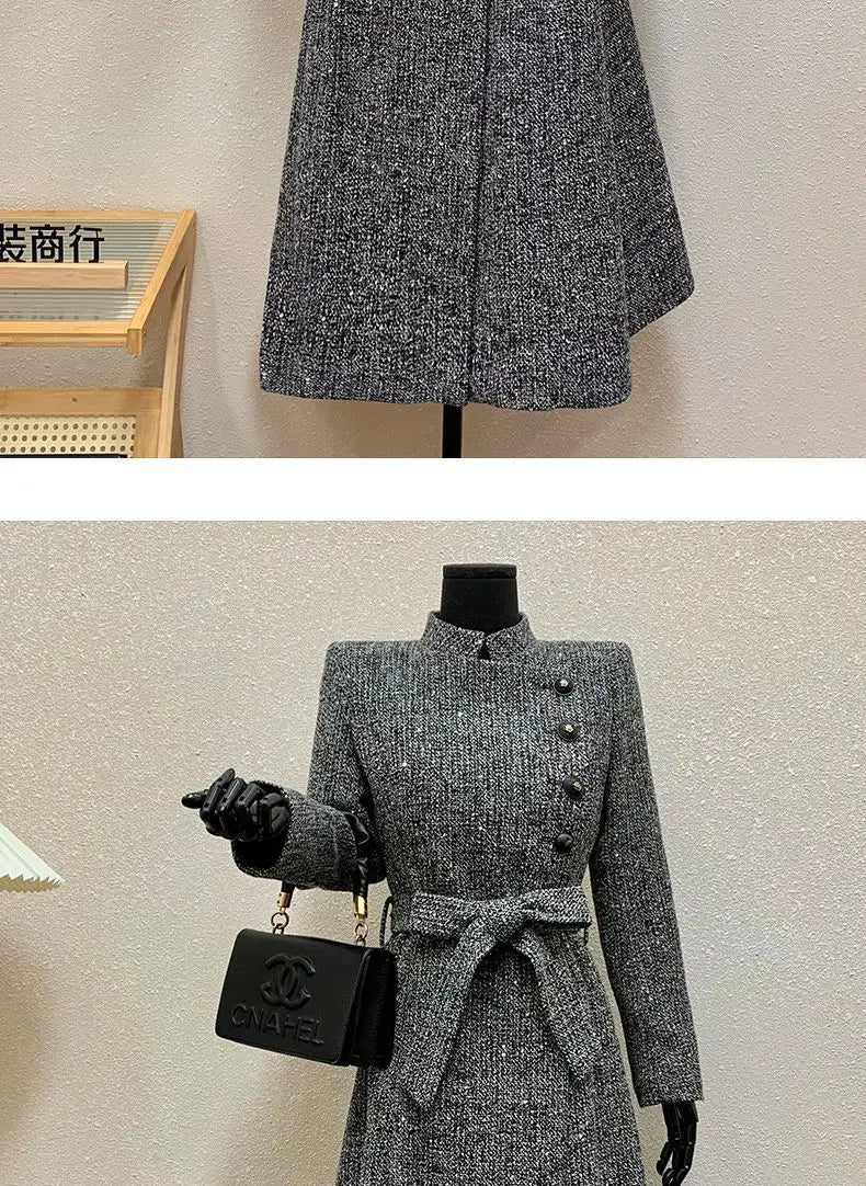 Female Overcoat 2025 New Fashion Gray Women Woolen Coat Autumn Winter Temperament High Quality Casual Women's Woolen Coat H249