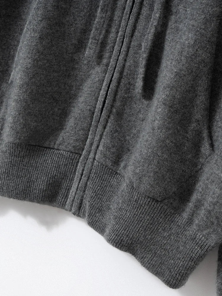 New Women 100% Cashmere Sweater Hooded Zipper Cardigan Cashmere  Autumn Winter Soft Long Sleeve Casual Simple Style Clothing Top