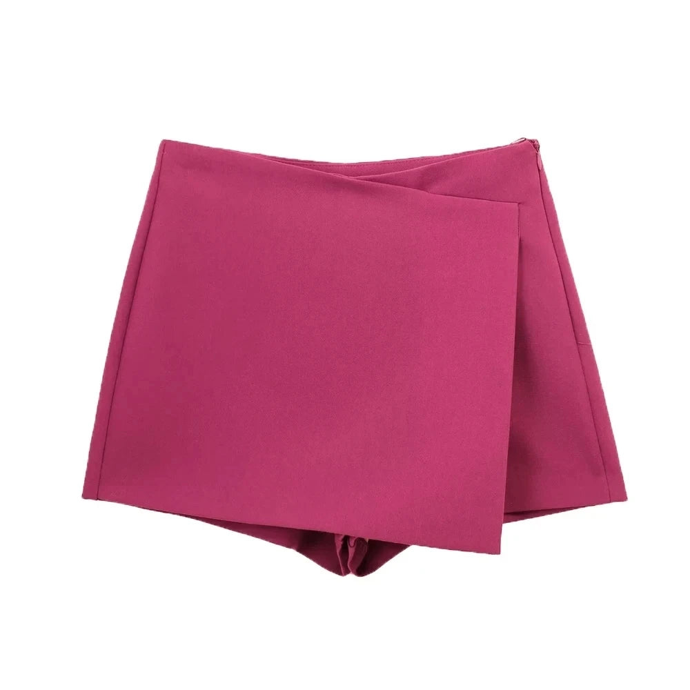 Women Fashion Pareo Style Asymmetric Shorts Skirts Vintage High Waist Side Zipper Female Skort Mujer