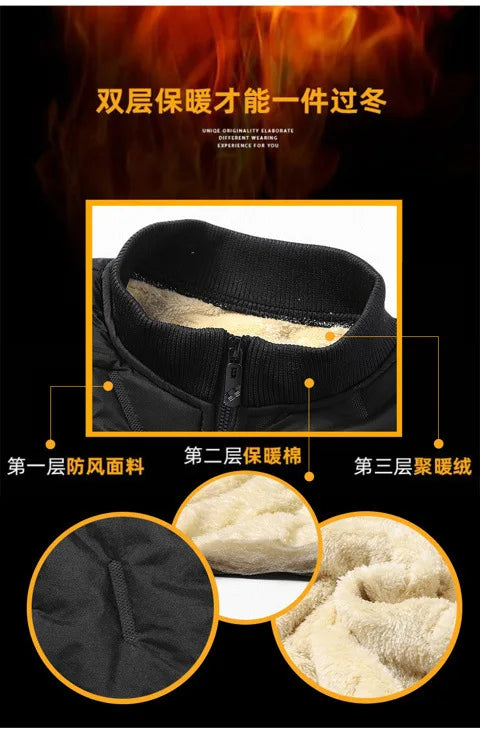 Winter Lambskin Wool Coat for Men and Elderly, Loose Stand-up Collar, Thickened with Padding, Father's Cotton Jacket