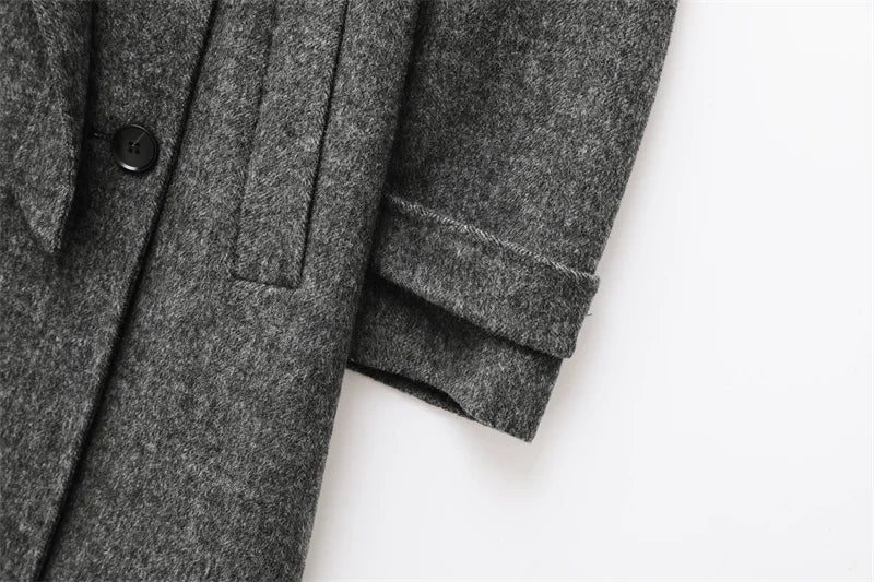 2025 new women's wool blend lapel with belt double breasted woolen coat coat women's trench coat