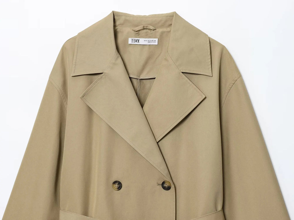 Womne Long Trench Coat With Belt Double Breasted Long Sleeve Lapel Collar Women's Windbreaker Female Outerwears