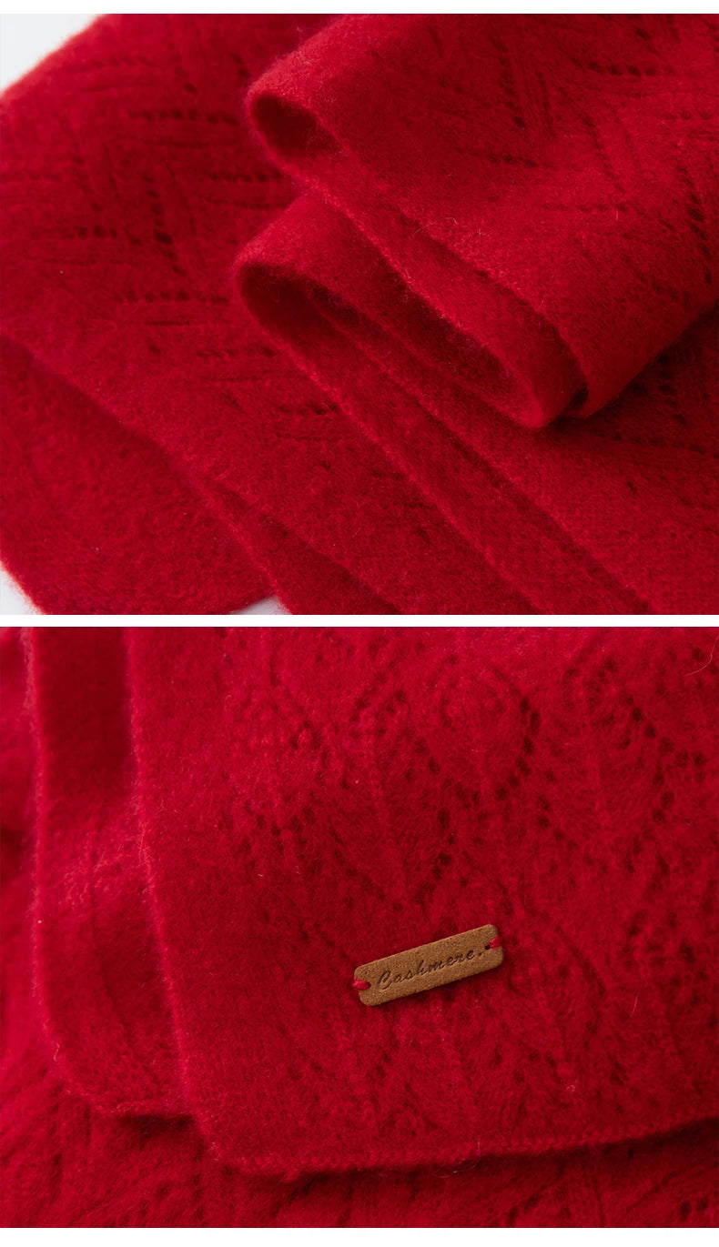 Women 100% Pure Cashmere Knit Scarf Patterned Winter Warm Soft Cozy Fashion Casual Neck Warmer Cold Weather Accessory