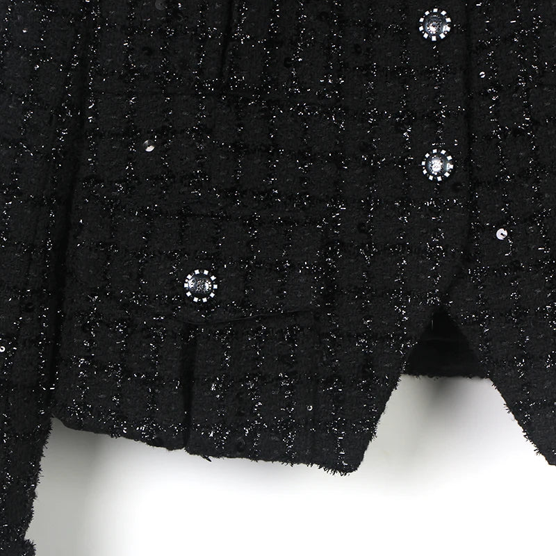 2025 Fashion Elegant Round Neck Single Bretted Light Luxury Celebrity Heavy Industry Sequin High-end Tweed Braided Jacket