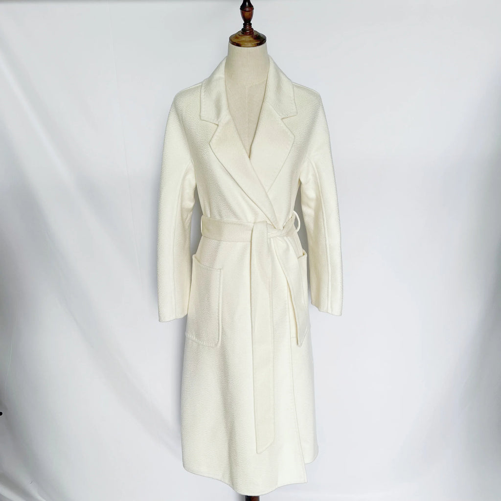 Cashmere Coat Female Winter Mid-Length Corrugated Coat Black Wool Coat Woman Autumn New Casual Fashion Red Beige Lace-Up Coat