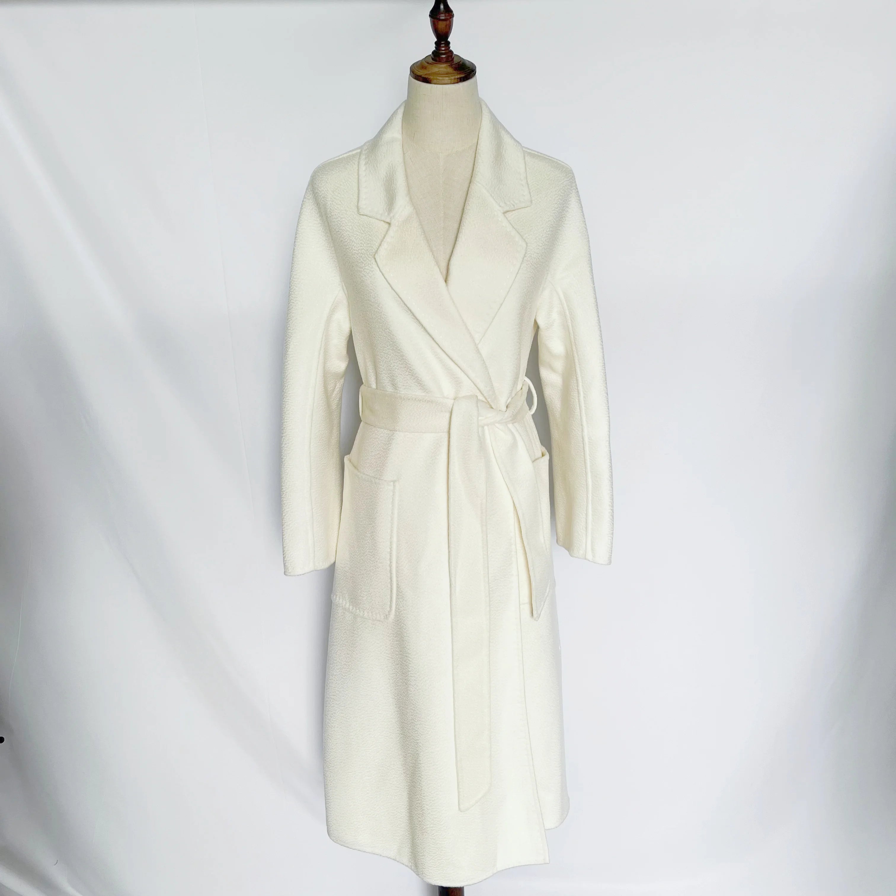 Cashmere Coat Female Winter Mid-Length Corrugated Coat Black Wool Coat Woman Autumn New Casual Fashion Red Beige Lace-Up Coat