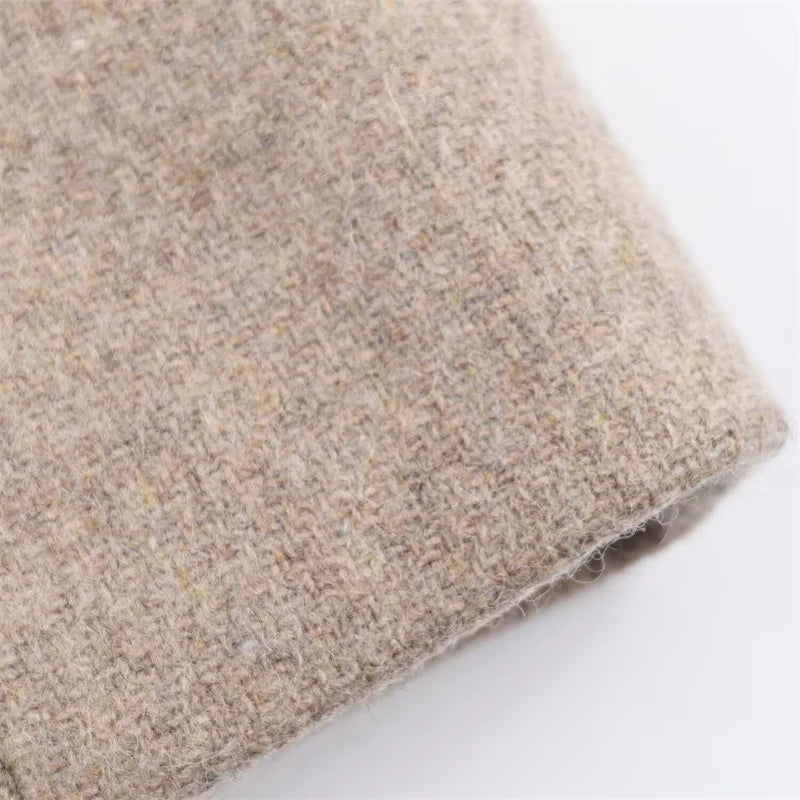 Women's Wool Coat Solid Color Lapel Short Double-Breasted Coat  Autumn and Winter Casual Simple Clothing