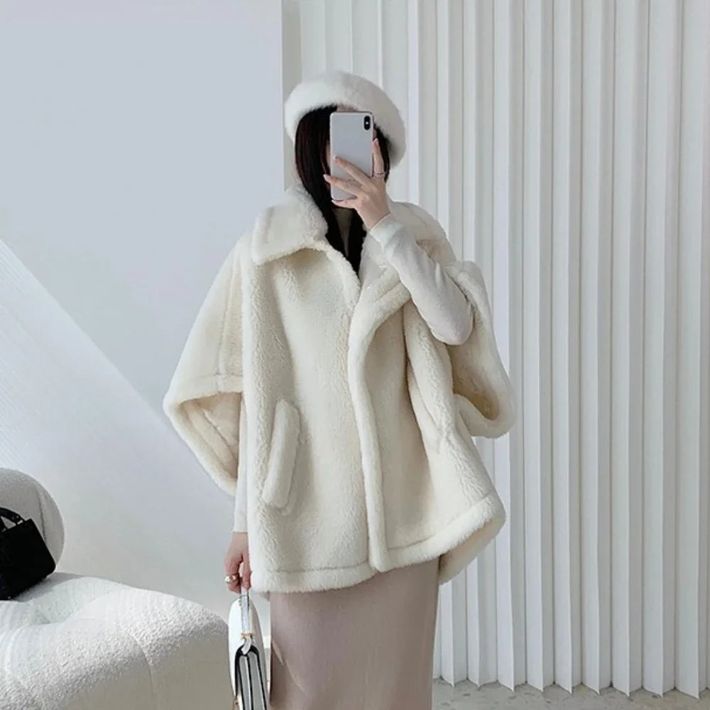 Reality Fur Coat Wool Cloak Fashion Sheep Wool Jacket Winter Real Fur Woolen Women Fashion Teddy Lady Streetwear Warm Overcoat