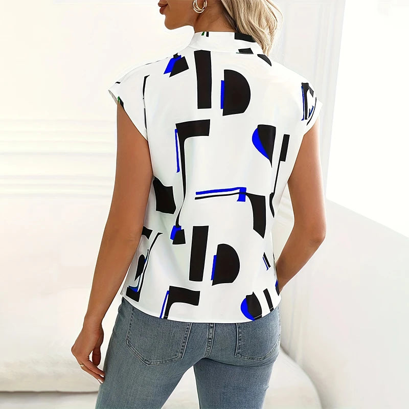 Women's shirt multi-style bow V-neck casual short-sleeved top chiffon shirt striped print design fashion commuter ladies top shi