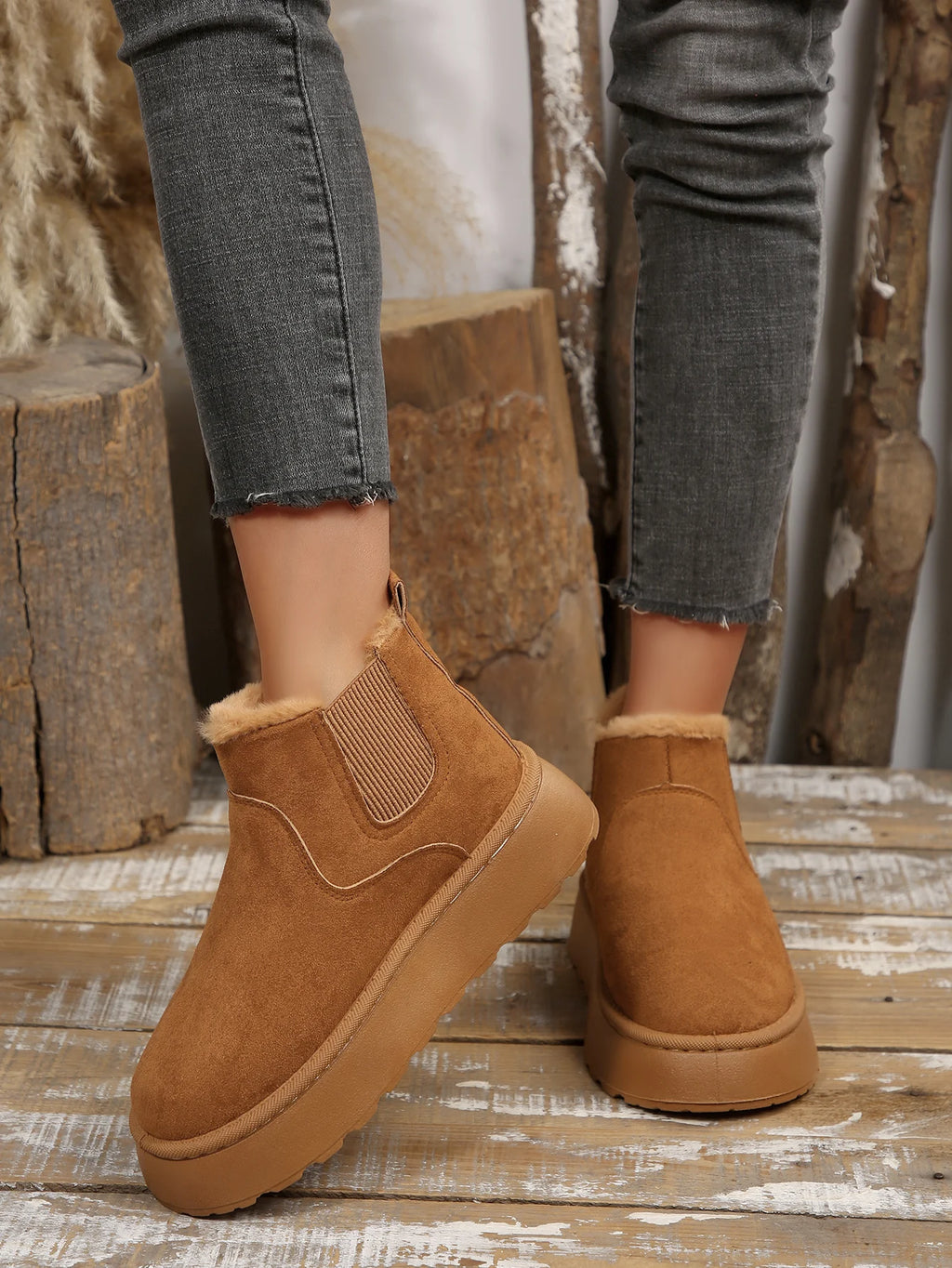 Winter Women Short Plush Warm Snow Boots Casual Shoes New Suede Fur Chelsea Ankle Boots Flats Platform Ladies Shoes Botas Mujer