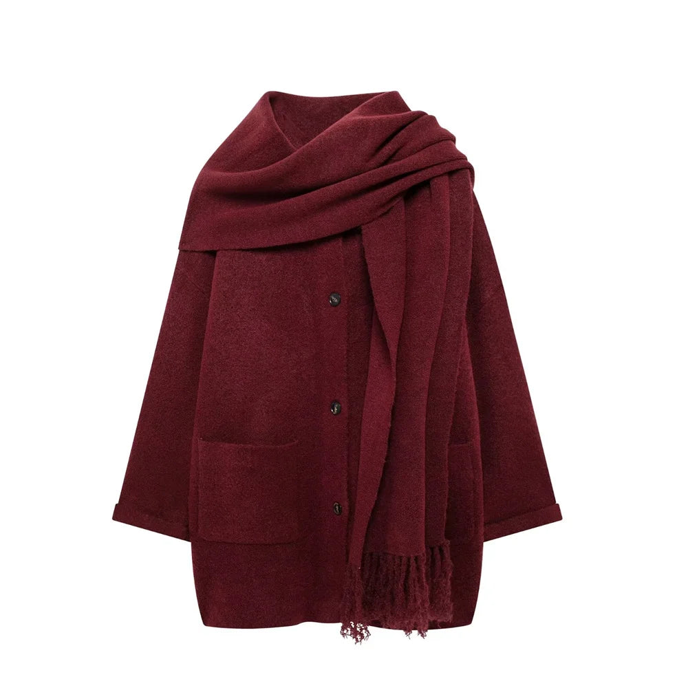 Women's Wear Scarf Loose Versatile Knitted Coat Autumn/Winter New Round Neck Long Sleeve Solid Color Coat