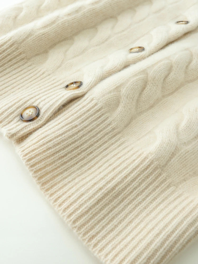 Luxury Women 100% Cashmere Sweater O-neck Cardigan Cable Knitting Thick Sweater Coat Autumn Winter Heavyweight Cashmere Clothes