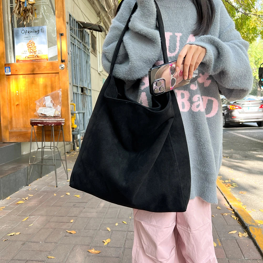 Women Underarm Bag Fashion Tweed Fabric Large Capacity Shoulder Bag Casual Handbag for Daily Office Use Solid Color Handbag