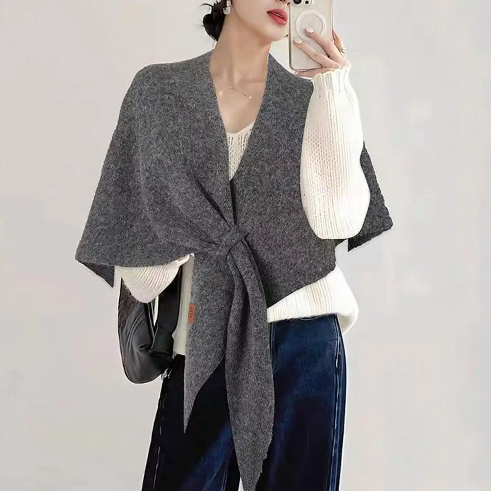 Women Cardigan Scarf Spring and Autumn Fashion Elegant Solid Color Triangle Scarf Retro Outdoor Leisure Shawl Cape Knitted Shawl
