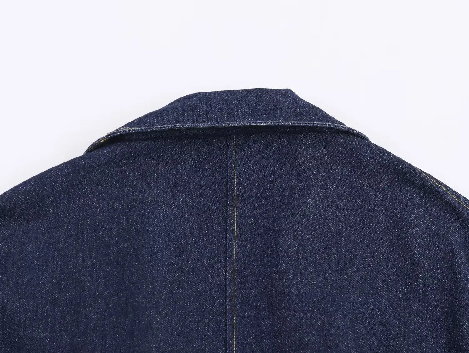 2025 New Women's Fashion Cinched Waist Denim Short Trench Coat Navy Blue Stand Collar Long Sleeve Elegant Ladies' Fashion Appare