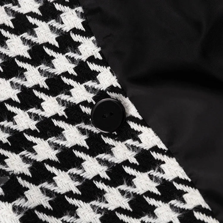 Long Coat Women Coats Work Turn Down Collar Houndstooth Thick Work Trench Streetwear Elegant Jackets Open Stith Autumn Winter