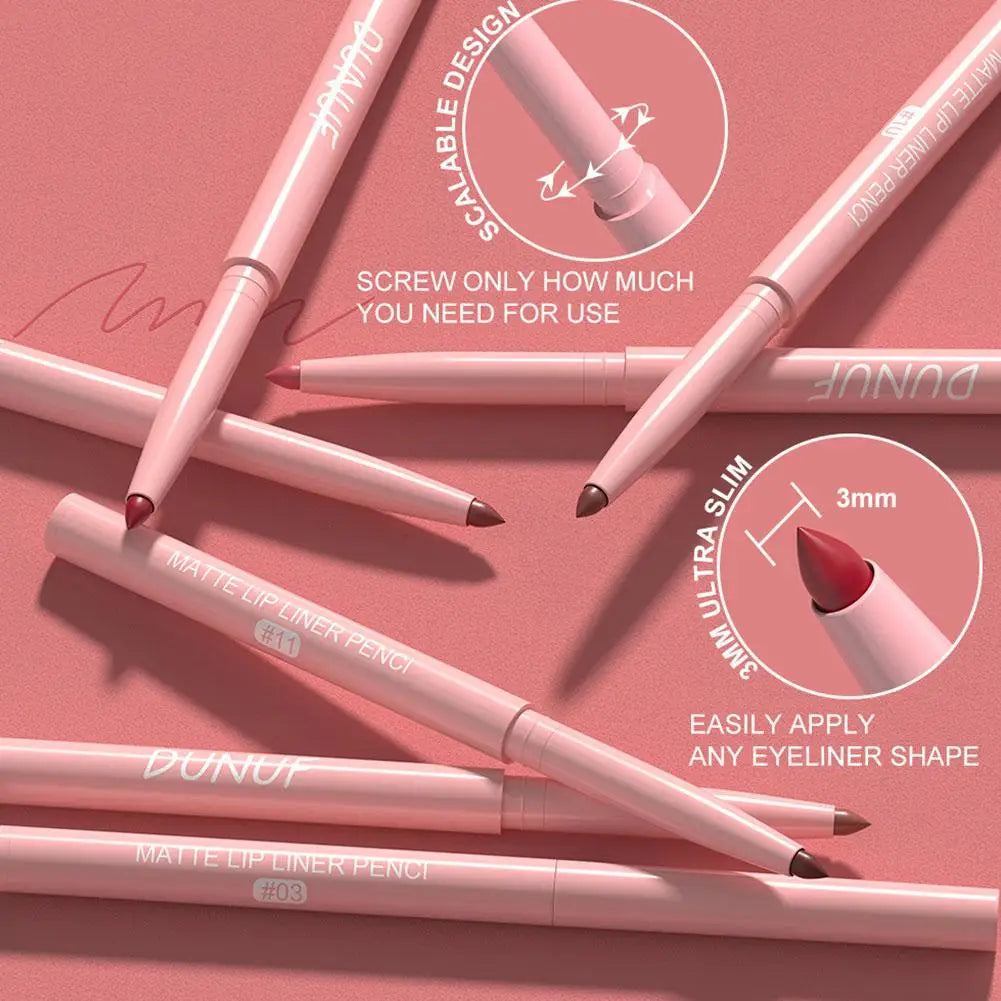 6 Matte Lip Liner, Red Pigment, Nude Brown Smooth Rose, Long-Lasting Rotating Lipstick Pencil Set, Women's Facial Cosmetics