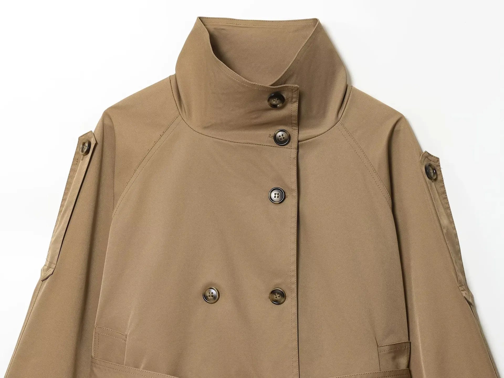 Women's Loose Motorcycle Jacket Stand-up Collar Long-sleeved Double-breasted Pocket Solid Color Cropped Overcoat New Chic Jacket