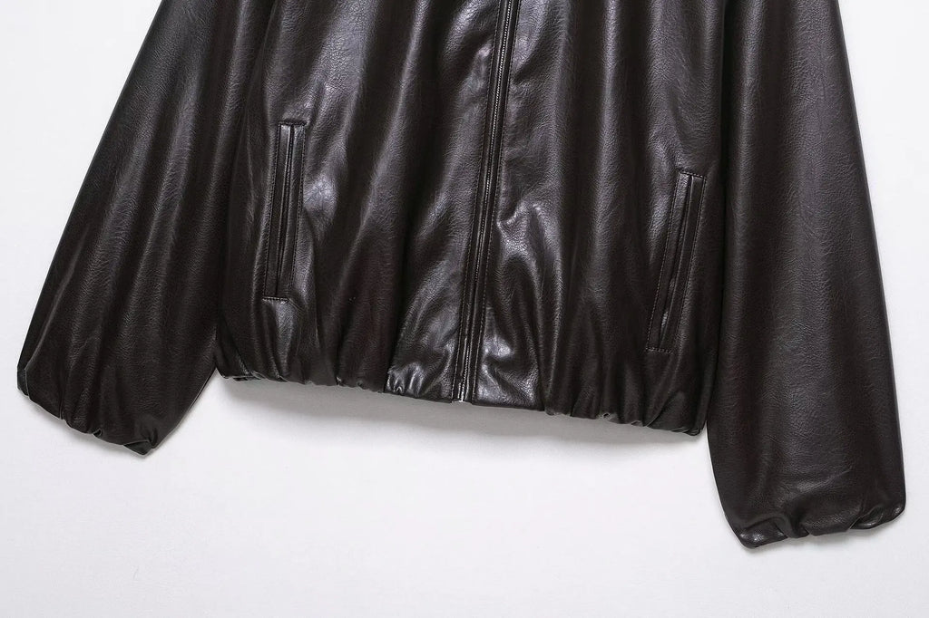 Women Jacket 2025 Women's Fashion Faux Leather Loose Short Coat Long Sleeve Zipper Jackets Streetwear Casual New Outerwears