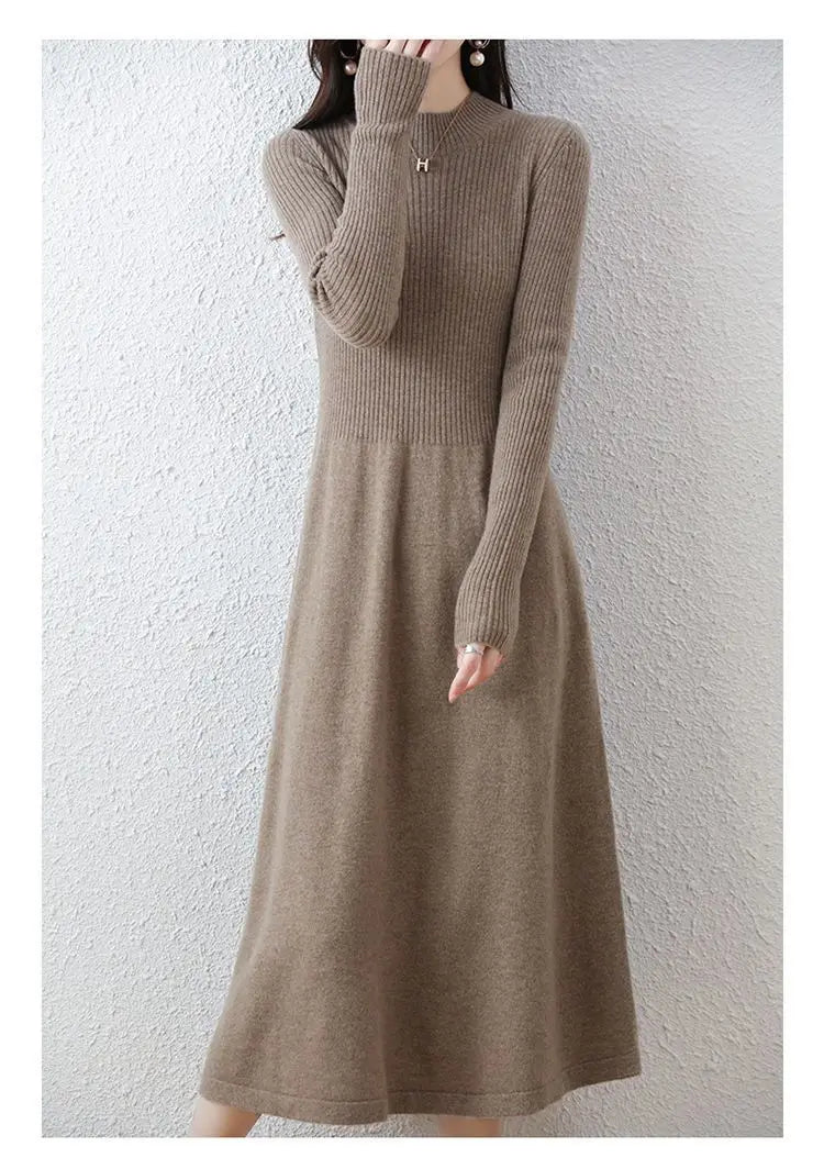 Wool Dress Long Cashmere Waist Over Knee Knit Sweater Skirt Elegant and Fashionable Women's Clothing in Autumn and Winter
