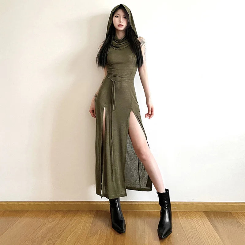 2023 Summer Fashion Trend Women's Clothing New Hooded Loose Hem Slit Personalized Dress Party Dress Club Clothing