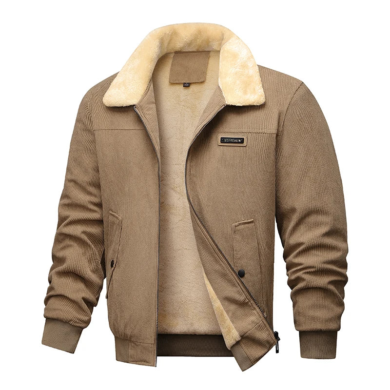 Winter Men Fleece Jacket Padded Warm Loose Parka Coat Corduroy Short Jacket Man Solid Fur Collar Windbreaker Cotton Jackets
