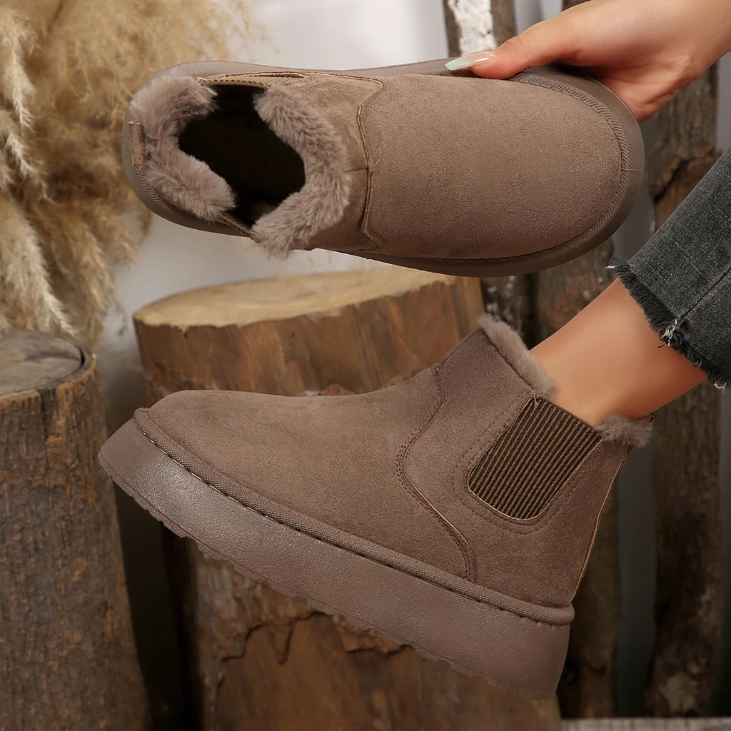 Winter Women Short Plush Warm Snow Boots Casual Shoes New Suede Fur Chelsea Ankle Boots Flats Platform Ladies Shoes Botas Mujer