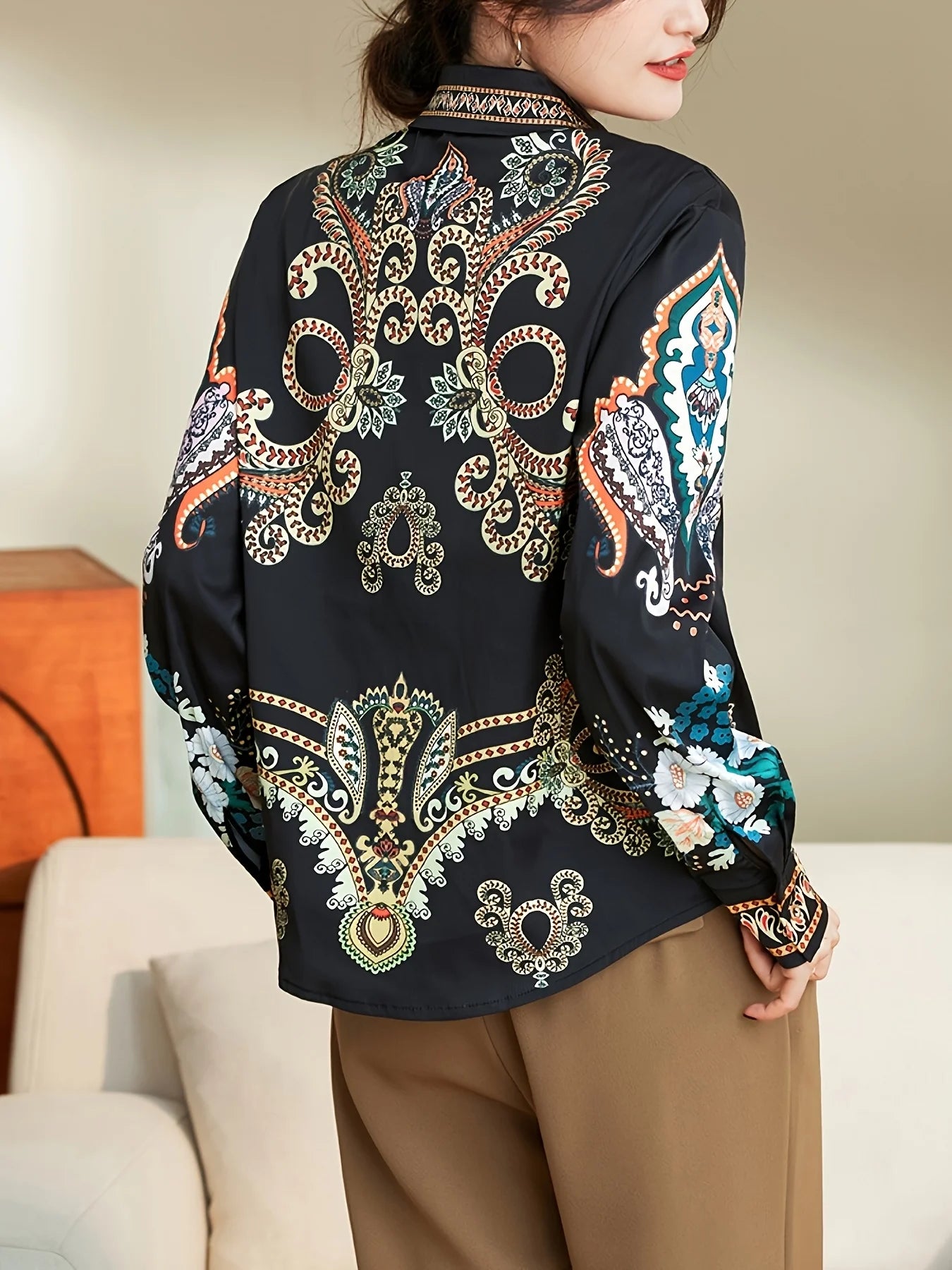 Fashion France style ladies shirts New elegant Women Blouses Fashion printed Long Sleeve Button-Down Tops blusa mujer