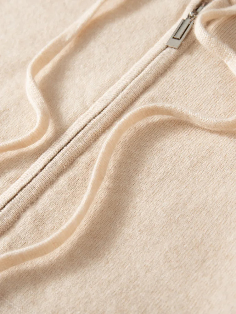 New Women 100% Cashmere Sweater Hooded Zipper Cardigan Cashmere  Autumn Winter Soft Long Sleeve Casual Simple Style Clothing Top