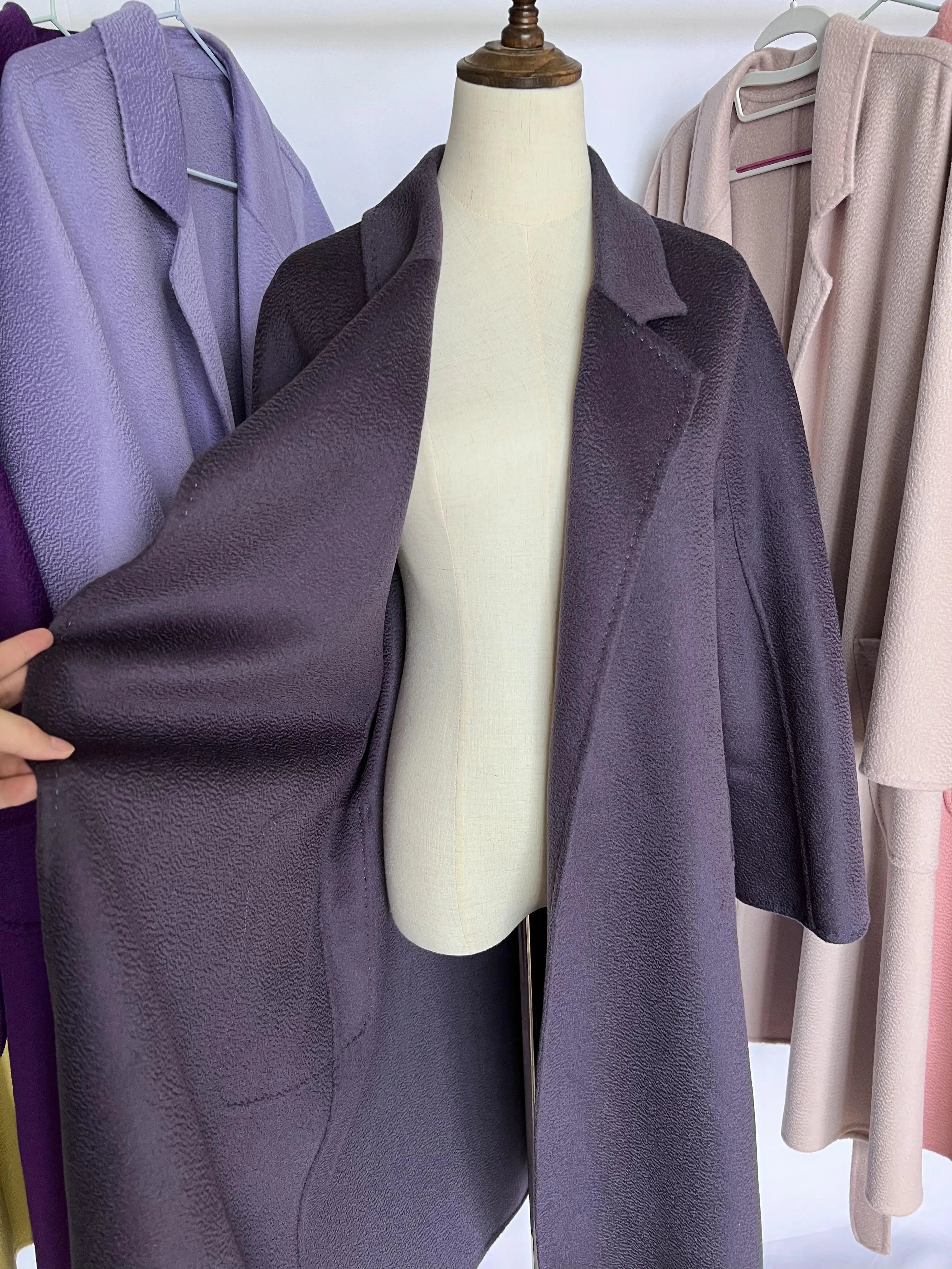 Cashmere Coat Female Winter Mid-Length Corrugated Coat Black Wool Coat Woman Autumn New Casual Fashion Red Beige Lace-Up Coat