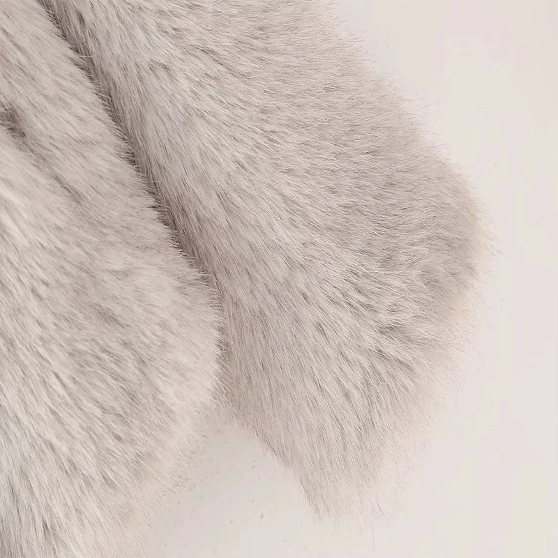 DUOPERI Women Fashion Winter Solid Thick Warm Faux Fur Coat Lapel Collar Long Sleeves Female Chic Lady Casual Outfits