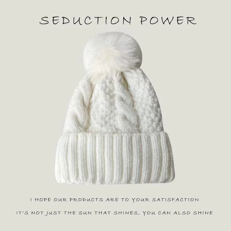 Woolen hat, knitted hat, new style, winter, large brim, versatile, warm, women's, lined with fleece, thickened