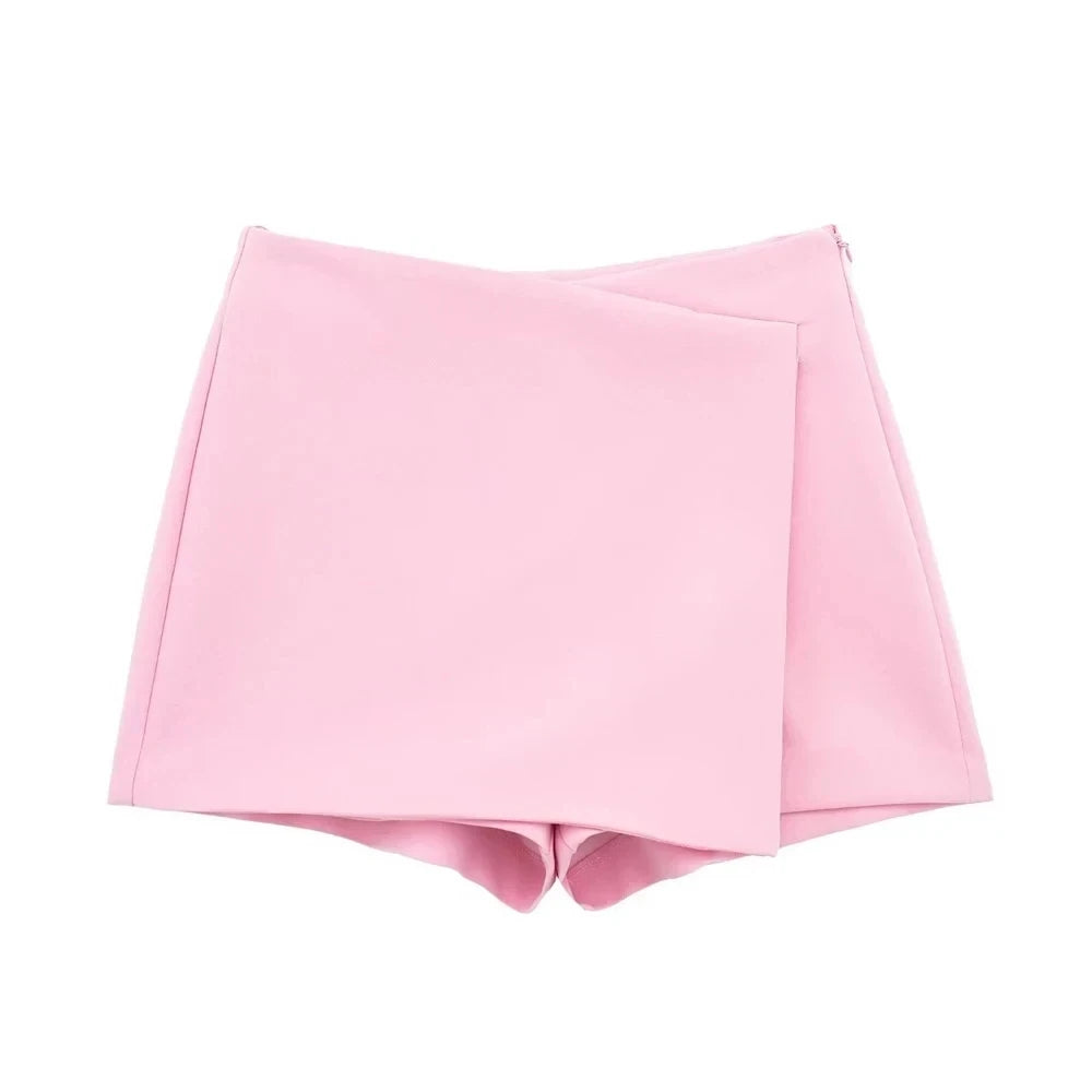 Women Fashion Pareo Style Asymmetric Shorts Skirts Vintage High Waist Side Zipper Female Skort Mujer