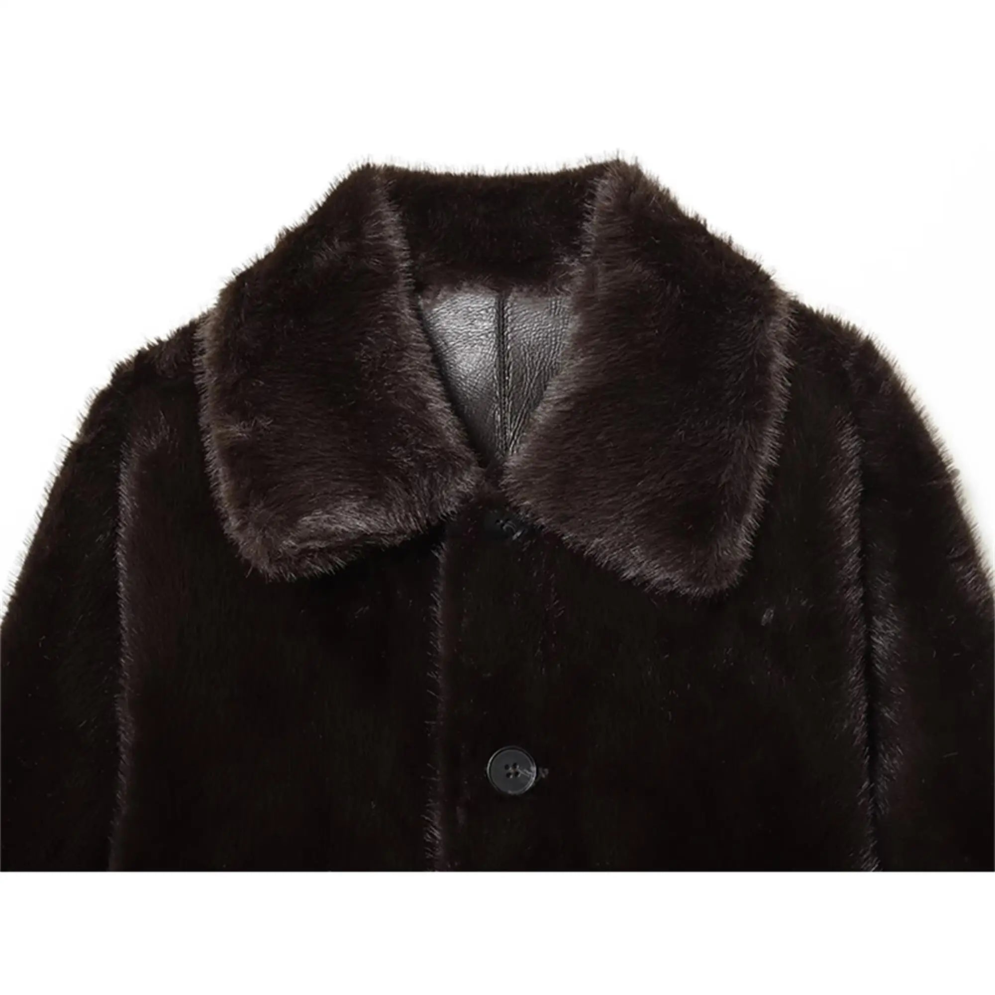 Winter Women New Double-sided Fleece Leather Jacket Fashion Reversible Lapel Single Breasted  Short Coat Retro Pocket Outwear