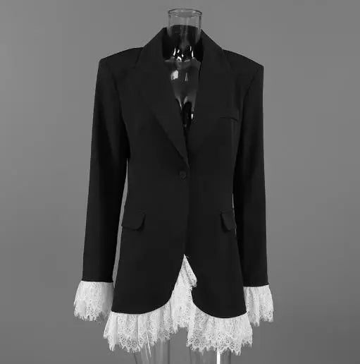 Women's Coat 2025 Autumn New V-Neck Lace Lace Queen Style Black Temperament Small Suit Coat Gorgeous Retro Elegant Coat