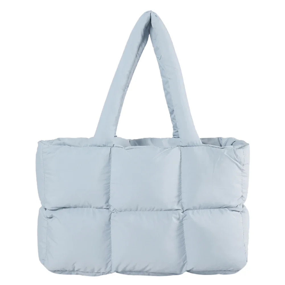 Women Padded Handbag Solid Color Quilted Single Shoulder Bag Large Capacity Soft Cloud Tote Bag Trendy Commuting Bags