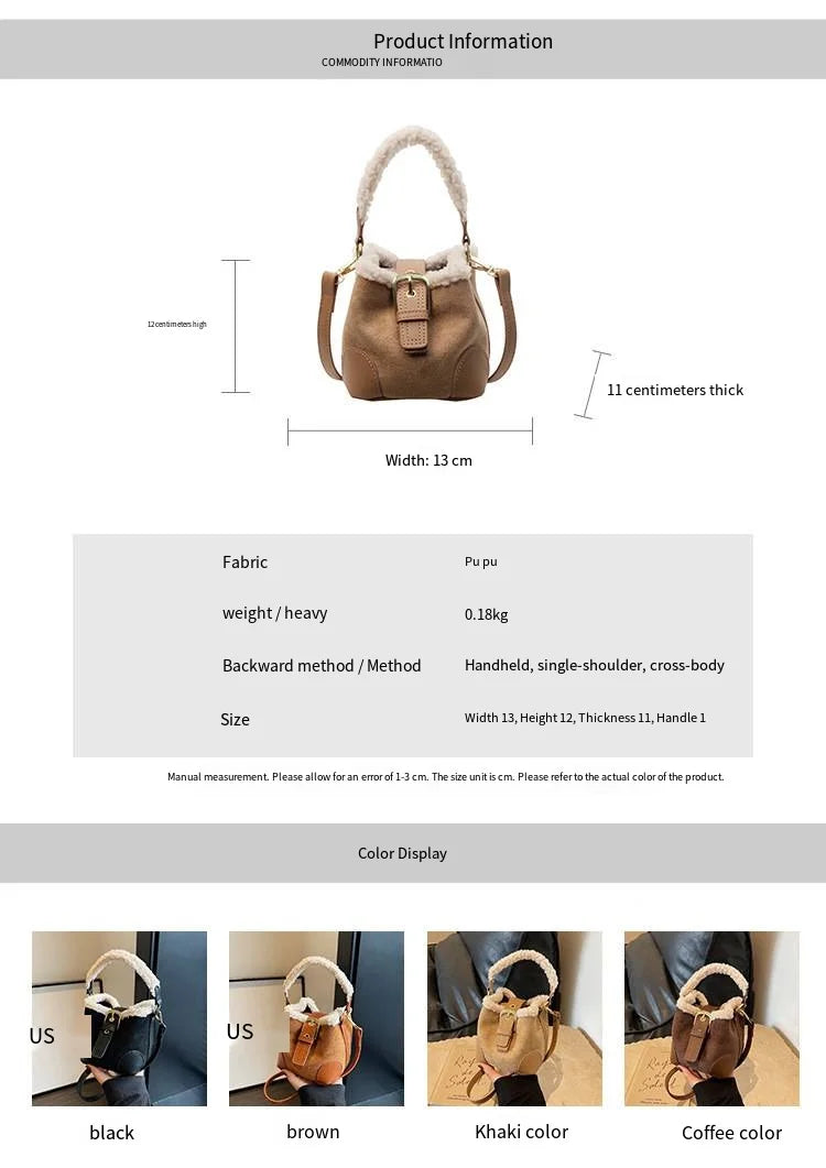 Women's Bags Bucket Shoulder Handbag Autumn Winter Vintage Versatile Lamb Wool Handbag Elegant Fashion Crossbody Bag Wholesale