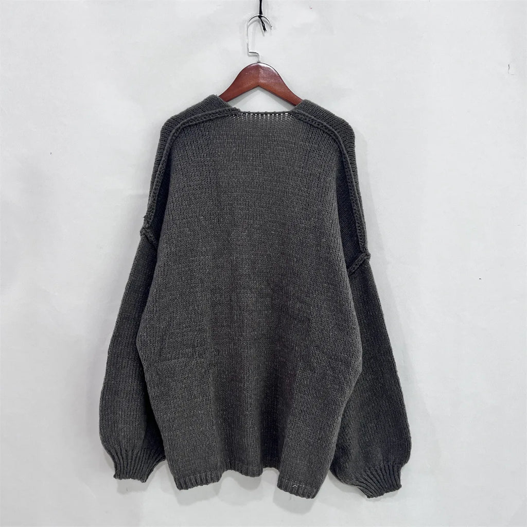 Autumn Winter New Casual Knitted Sweater Cardigan Jacket Loose Long Sleeve Solid Color Mid-length Sweater Women Cardigan Jacket